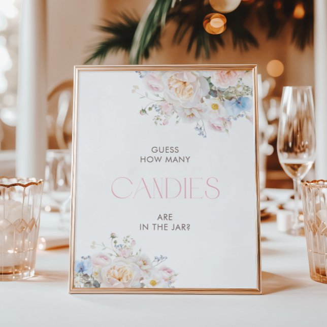 Floral Pink Baby Shower Guess How Many Candies Poster (Creator Uploaded)