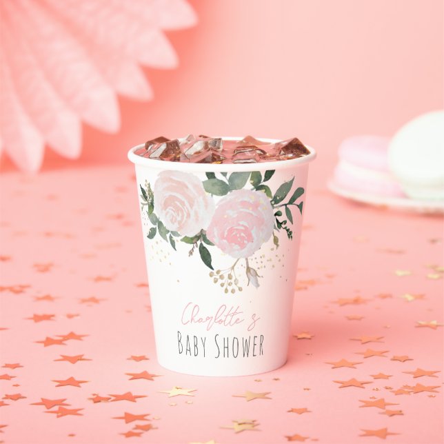 Floral Pink Baby Shower Paper Cups (Insitu)