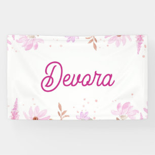 Floral pink bas mitzva party banner