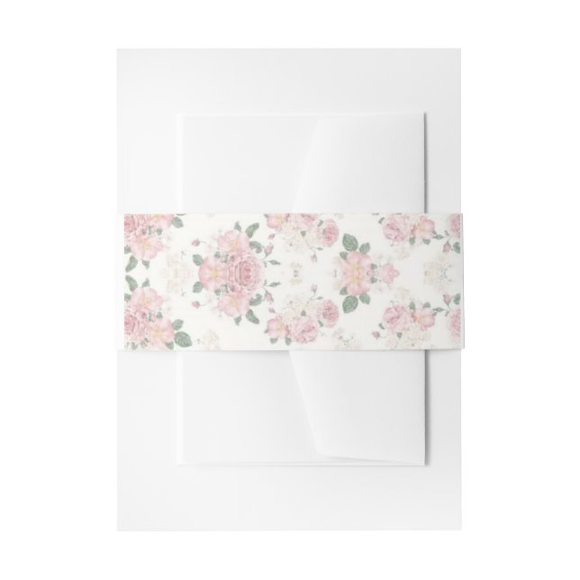 floral pink belly band for invitations invitation belly band (Front Example)