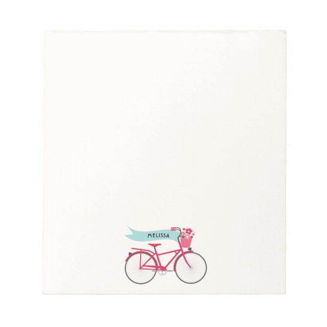 Floral Pink Bike Monogram Notepad (Front)