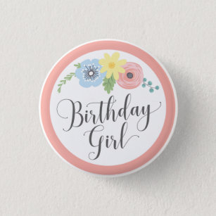 Floral Pink Birthday Girl Baby & Kids Party 3 Cm Round Badge