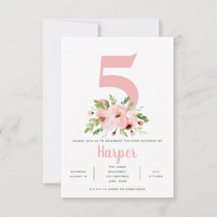 floral pink birthday party photo invitation