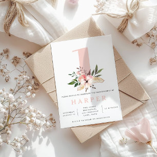 floral pink birthday party photo invitation