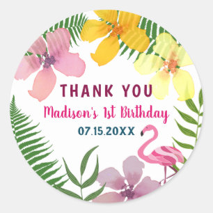 Floral Pink Birthday Thank You Classic Round Sticker