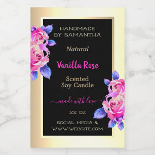 Floral Pink Black and Gold Product Labels Beauty &
