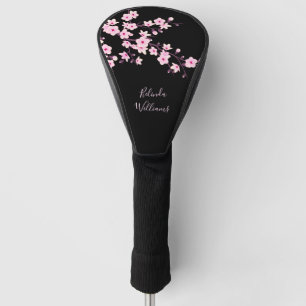 Floral Pink Black Cherry Blossom Monogram Golf Hea Head Cover
