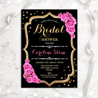 Floral Pink Black Gold Bridal Shower