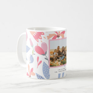 Floral Pink Blue Custom Photo Cute Gift for Mom Coffee Mug