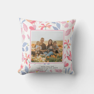 Floral Pink Blue Custom Photo Cute Gift for Mom Cushion