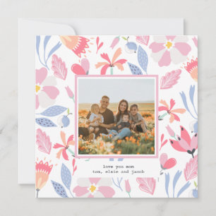 Floral Pink Blue Custom Photo Cute Mother's Day Card