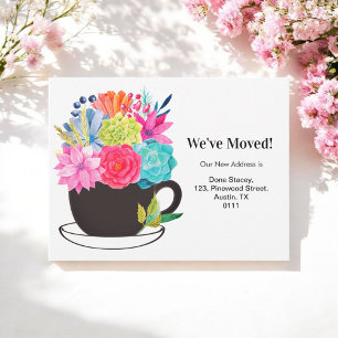 Floral Pink Blue Green New Address Announcement Postcard