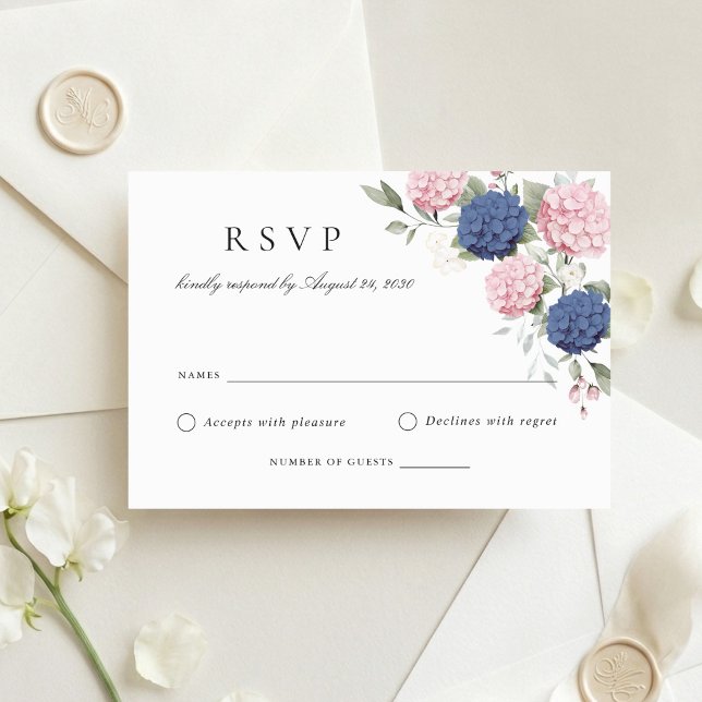 Floral Pink Blue Hydrangea Wedding RSVP Card (Creator Uploaded)