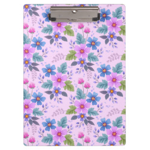 Floral Pink Blue Violet Flowers Pattern-36841 Clipboard