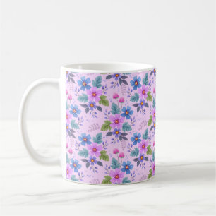 Floral Pink Blue Violet Flowers Pattern-36841 Coffee Mug