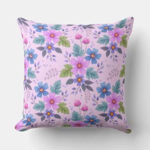 Floral Pink Blue Violet Flowers Pattern-36841 Cushion