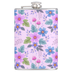 Floral Pink Blue Violet Flowers Pattern-36841 Hip Flask