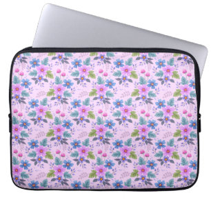 Floral Pink Blue Violet Flowers Pattern-36841 Laptop Sleeve