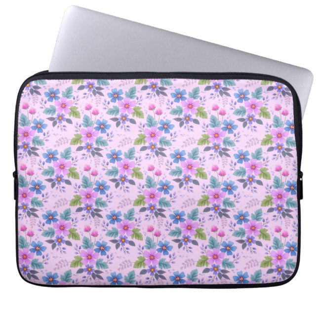 Floral Pink Blue Violet Flowers Pattern-36841 Laptop Sleeve (Front)