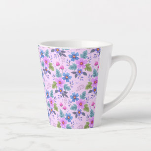 Floral Pink Blue Violet Flowers Pattern-36841 Latte Mug