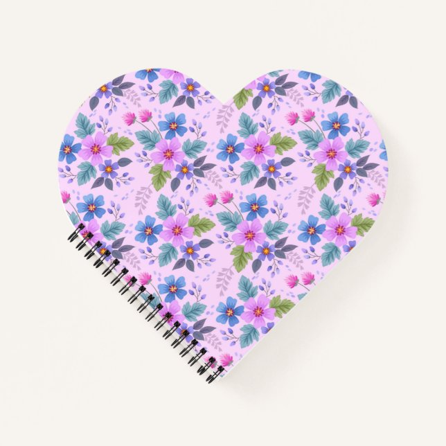 Floral Pink Blue Violet Flowers Pattern-36841 Notebook (Front)