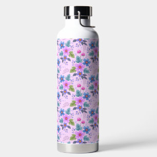 Floral Pink Blue Violet Flowers Pattern-36841 Water Bottle