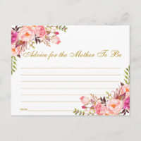 Floral Pink Blush Gold Baby Shower Advice Card