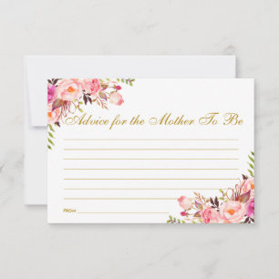 Floral Pink Blush Gold Baby Shower Advice Card