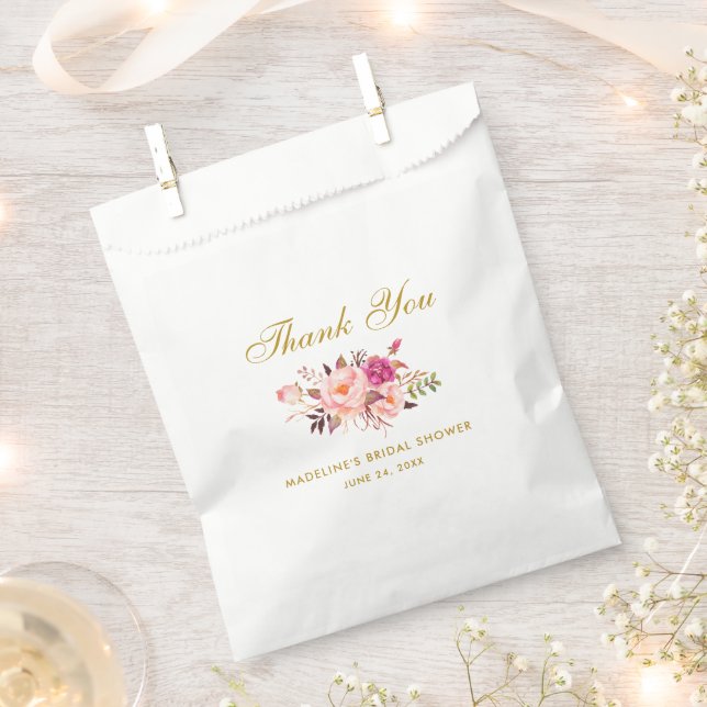 Floral Pink Blush Gold Bridal Shower Thanks Favour Bags (Clipped)