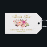 Floral Pink Blush Gold Bridal Shower Thanks Gift Tags<br><div class="desc">Watercolor Floral Pink Blush Gold Bridal Shower Thank You Gift Tag</div>
