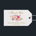 Floral Pink Blush Gold Bridal Shower Thanks Gift Tags<br><div class="desc">Watercolor Floral Pink Blush Gold Bridal Shower Thank You Gift Tag</div>