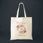 Floral Pink Blush Gold Monogram Bridesmaid Tote Bag<br><div class="desc">Watercolor Pink Blush Floral Gold Monogram Bridesmaid Tote Bag</div>