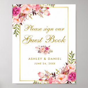 Floral Pink Blush Gold Wedding Guest Book