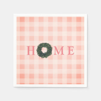 Floral Pink Blush “HOME” Farmhouse Plaid Gingham Napkin