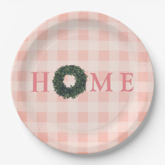 Floral Pink Blush “HOME” Typography Farmhouse Paper Plate
