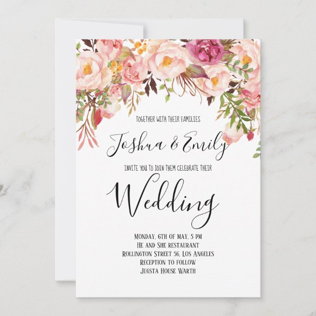 Floral Pink Blush Peony Wedding Invitation (Front)