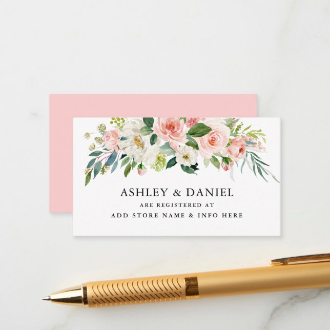 Floral Pink Blush Wedding Registry Insert Card (Front/Back In Situ)
