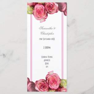 Floral pink border rose church wedding program programme