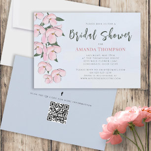 Floral Pink Botanical Cherry Blossoms QR Code Invitation