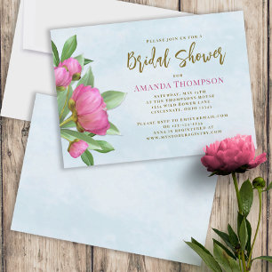 Floral Pink Botanical Elegant Pretty Peony Blooms  Invitation