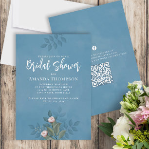 Floral Pink Botanical Vintage Elegant Rose QR Code Invitation