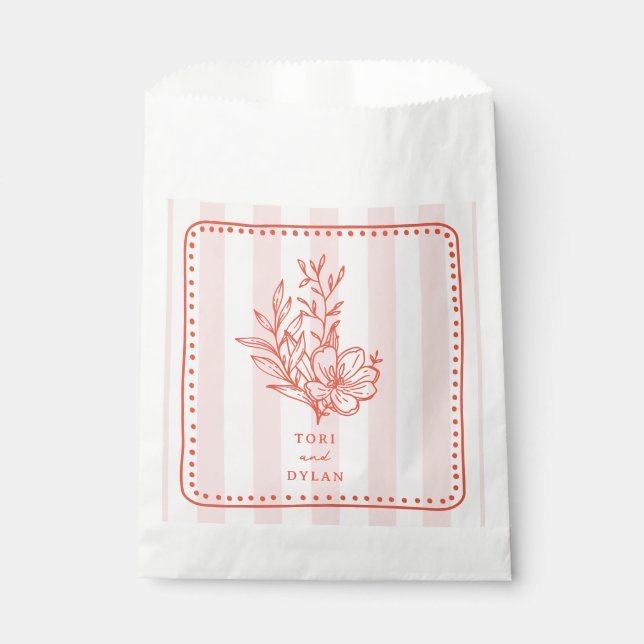 Floral Pink Bouquet Stripe Wedding Favour Bags (Front)