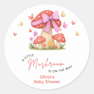 Floral Pink Bow A Little Mushroom Baby Shower Classic Round Sticker