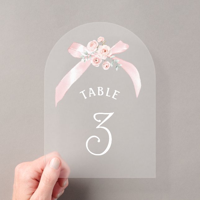 Floral Pink Bow Acrylic Table Number (Insitu (Handheld))