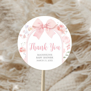 Floral Pink Bow Baby in Bloom Baby Shower Classic Round Sticker