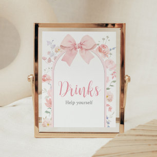 Floral Pink Bow Baby in Bloom Baby Shower Drinks Poster