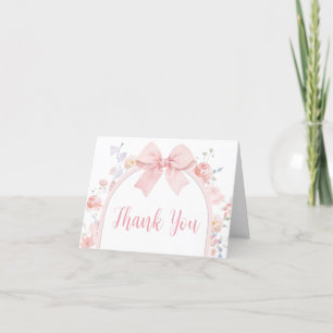 Floral Pink Bow Baby in Bloom Baby Shower Thank You Card