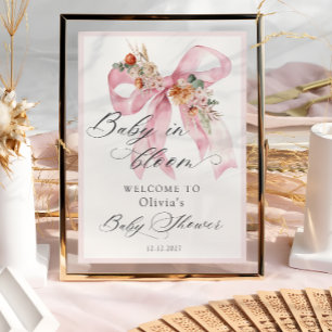 Floral Pink Bow Baby in Bloom Baby Shower Welcome Poster
