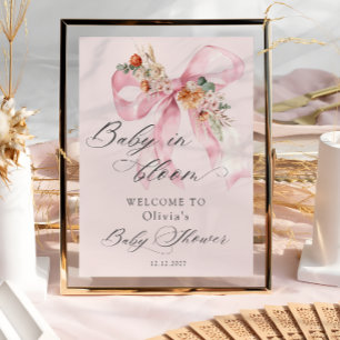 Floral Pink Bow Baby in Bloom Baby Shower Welcome Poster