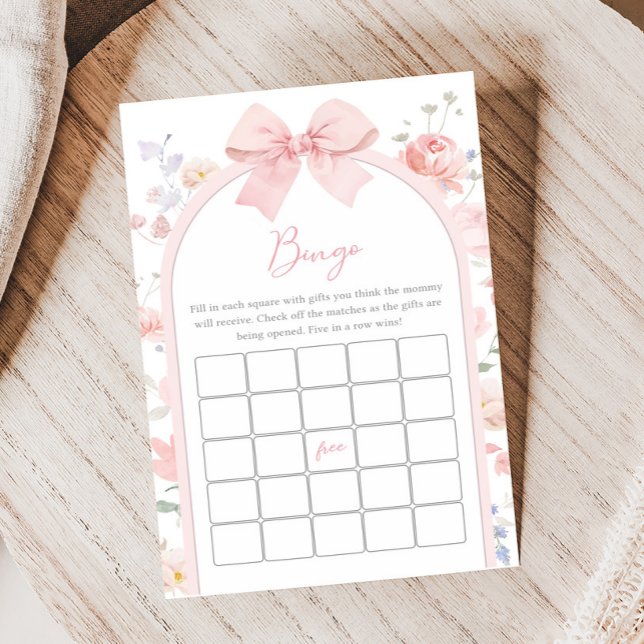 Floral Pink Bow Baby in Bloom Shower Bingo Game (Creator Uploaded)